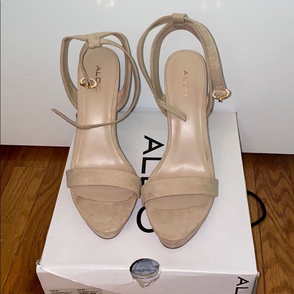 Aldo Platform Tan Suede Heeled Sandal